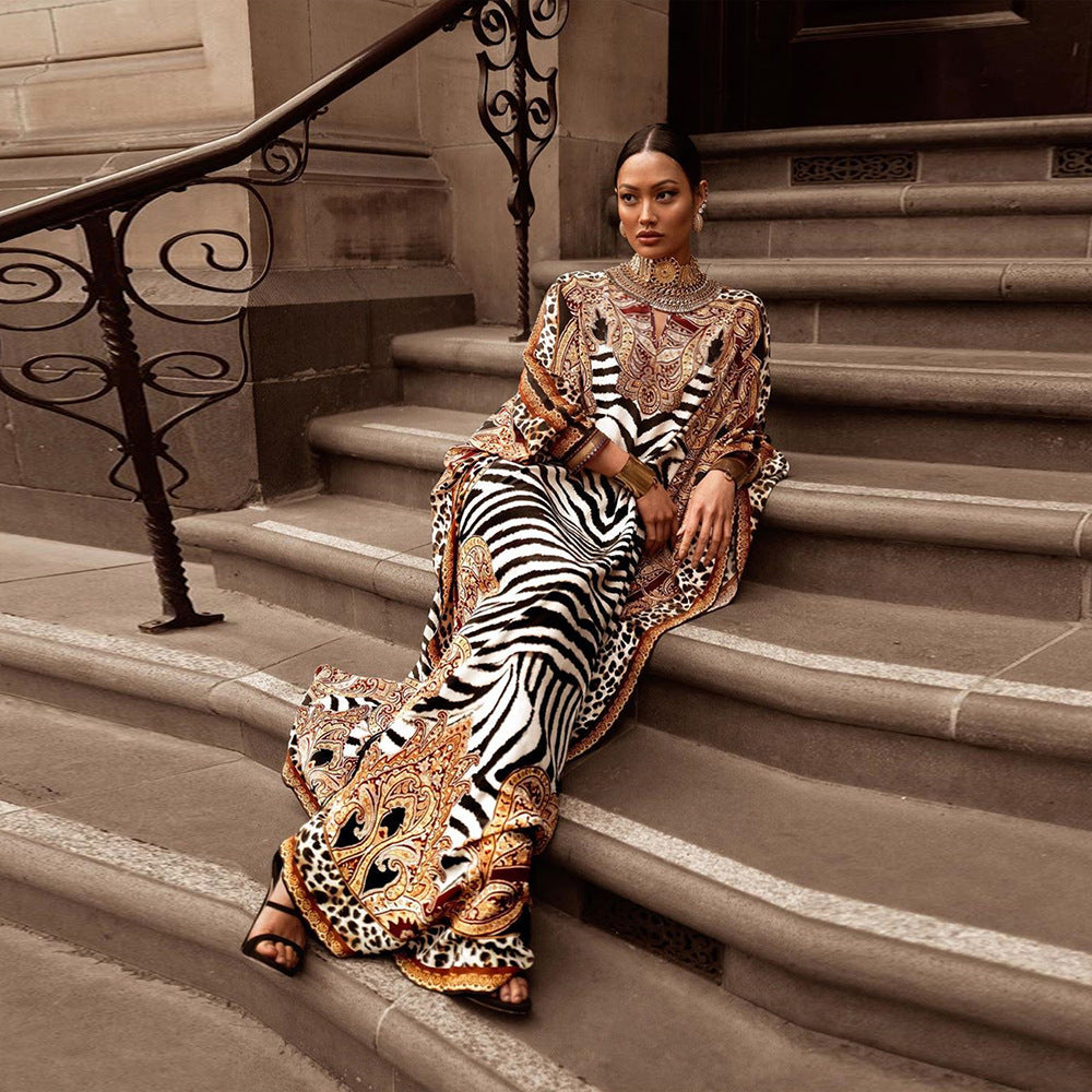 2022 African Print Boubou Free Size Women Chiffon Long Dress Batwing Sleeve Fashion Abaya for Women