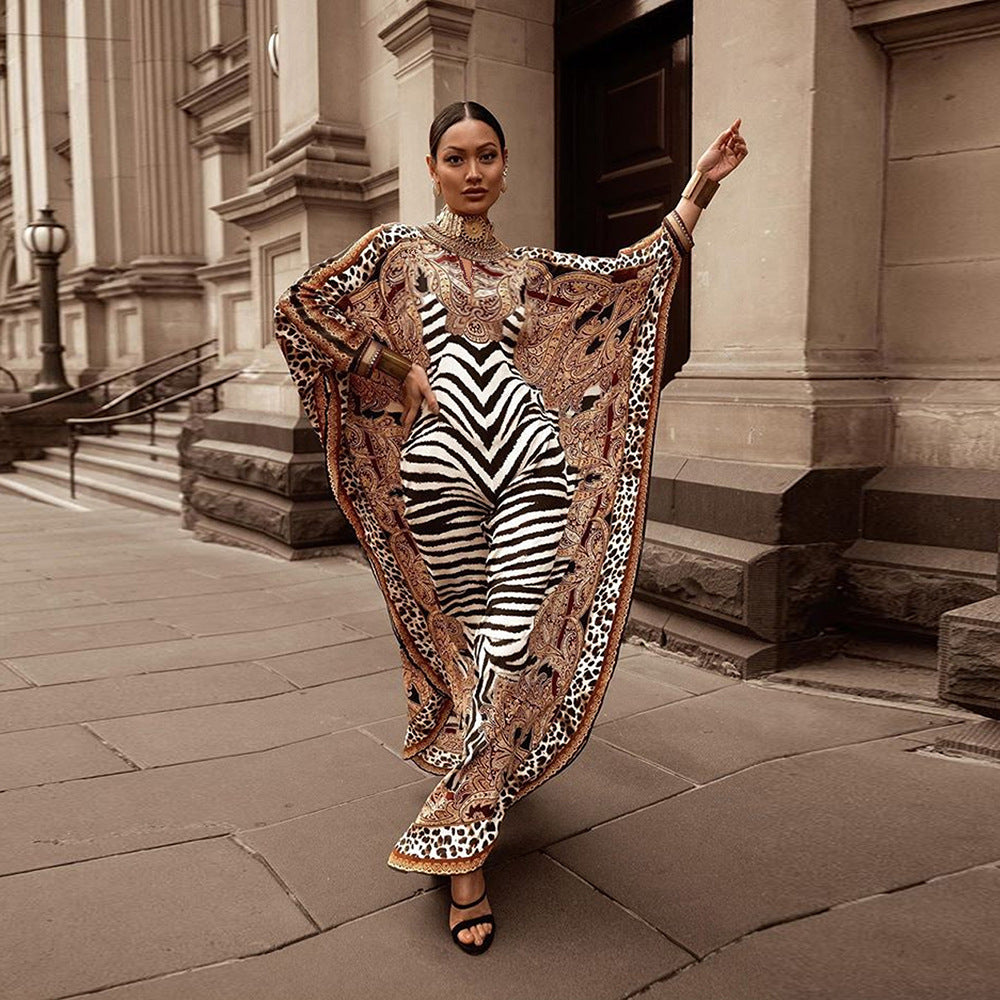 2022 African Print Boubou Free Size Women Chiffon Long Dress Batwing Sleeve Fashion Abaya for Women