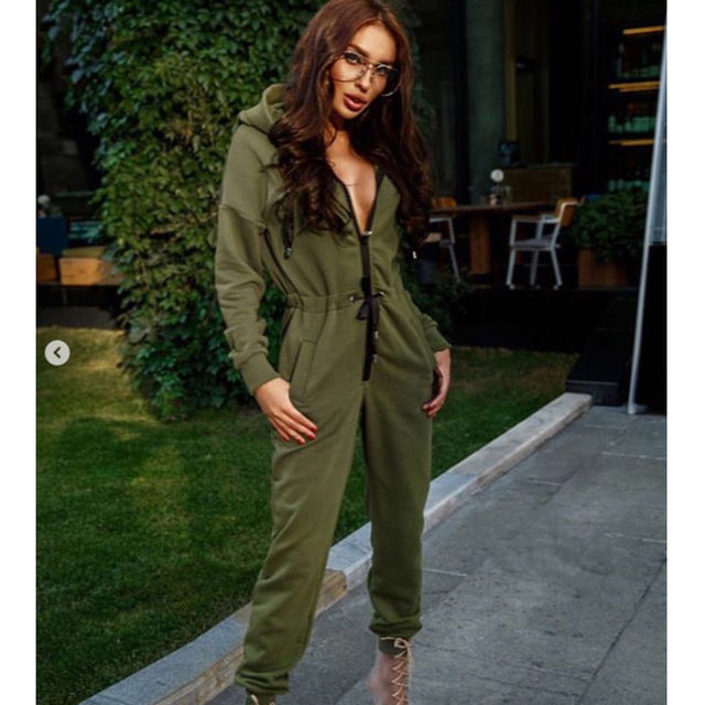 Autumn New Fashion Women Casual Hooded Zipper Jumpsuit Female Solid Color Long Sleeve Streetwear Drawstring Jogging Tracksuit
