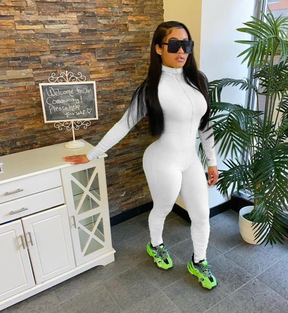 New Sexy Stand Neck Skinny Rompers Zippers Long Sleeve Print Womens Jumpsuit Streetwear Plus Size Ladies JOverals
