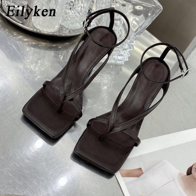 Eilyken Gladiator Sandals High Heels Shoes Fall Best Street Look Females Square Head Open Toe Clip-On Strappy Sandals Women