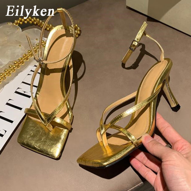 Eilyken Gladiator Sandals High Heels Shoes Fall Best Street Look Females Square Head Open Toe Clip-On Strappy Sandals Women