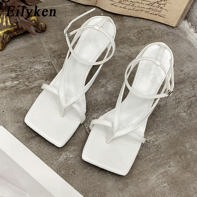 Eilyken Gladiator Sandals High Heels Shoes Fall Best Street Look Females Square Head Open Toe Clip-On Strappy Sandals Women