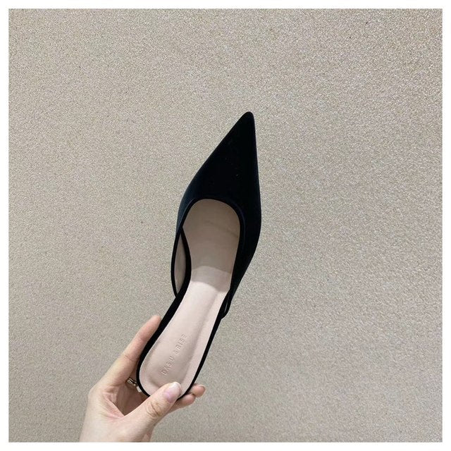 Slippers Women Pointed Toe Slides Women Low Heel Mules Thin Heel Slippers Outdoor Flip Flops Pleated Shoes Female Sandals