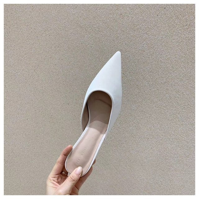 Slippers Women Pointed Toe Slides Women Low Heel Mules Thin Heel Slippers Outdoor Flip Flops Pleated Shoes Female Sandals