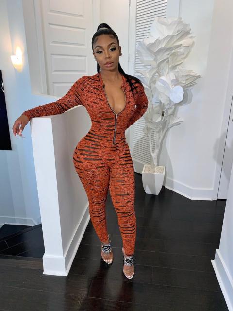 New Sexy Stand Neck Skinny Rompers Zippers Long Sleeve Print Womens Jumpsuit Streetwear Plus Size Ladies JOverals