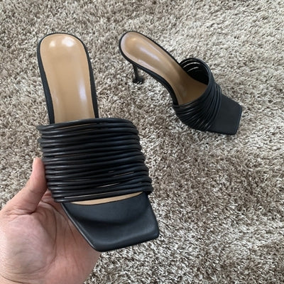10.5cm Peep toe Women Leather Sandal Shoes Mules High Heels Woman Slippers Sandals Sexy Summer Party High Heel Shoe Slides