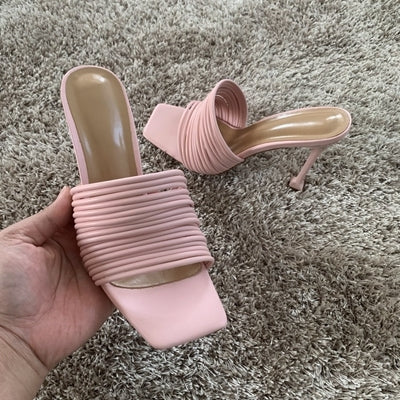 10.5cm Peep toe Women Leather Sandal Shoes Mules High Heels Woman Slippers Sandals Sexy Summer Party High Heel Shoe Slides