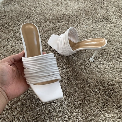 10.5cm Peep toe Women Leather Sandal Shoes Mules High Heels Woman Slippers Sandals Sexy Summer Party High Heel Shoe Slides