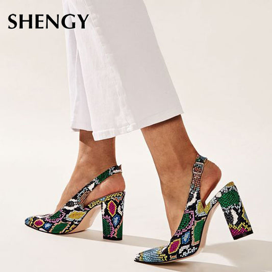 SHY High Heels 2020 New INS HOT Design Multi Snake Printed Summer Sandals Woman Shoes Party Lady Female Office Shoes