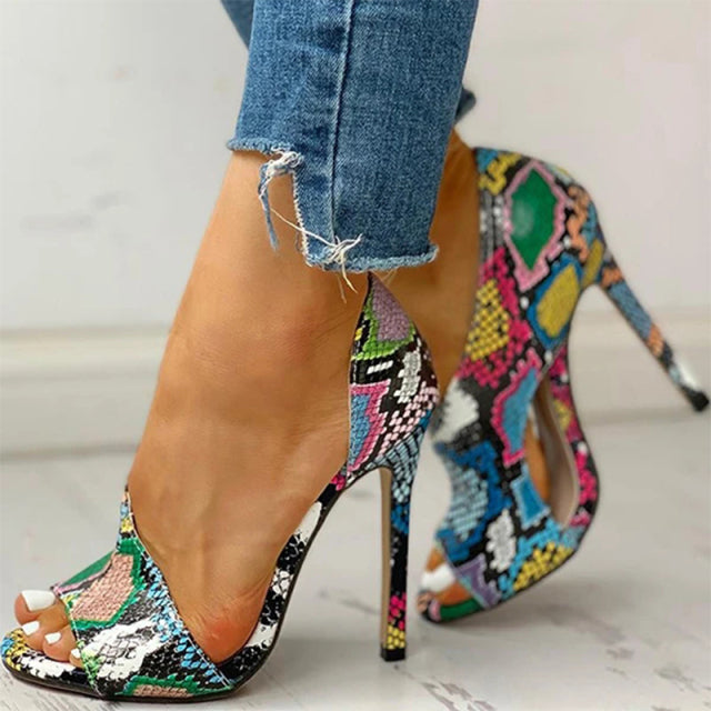 SHY High Heels 2020 New INS HOT Design Multi Snake Printed Summer Sandals Woman Shoes Party Lady Female Office Shoes