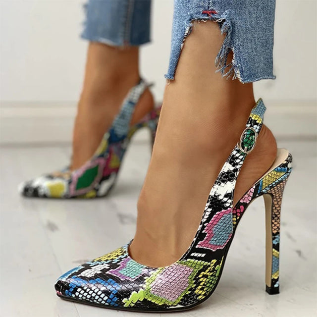 SHY High Heels 2020 New INS HOT Design Multi Snake Printed Summer Sandals Woman Shoes Party Lady Female Office Shoes