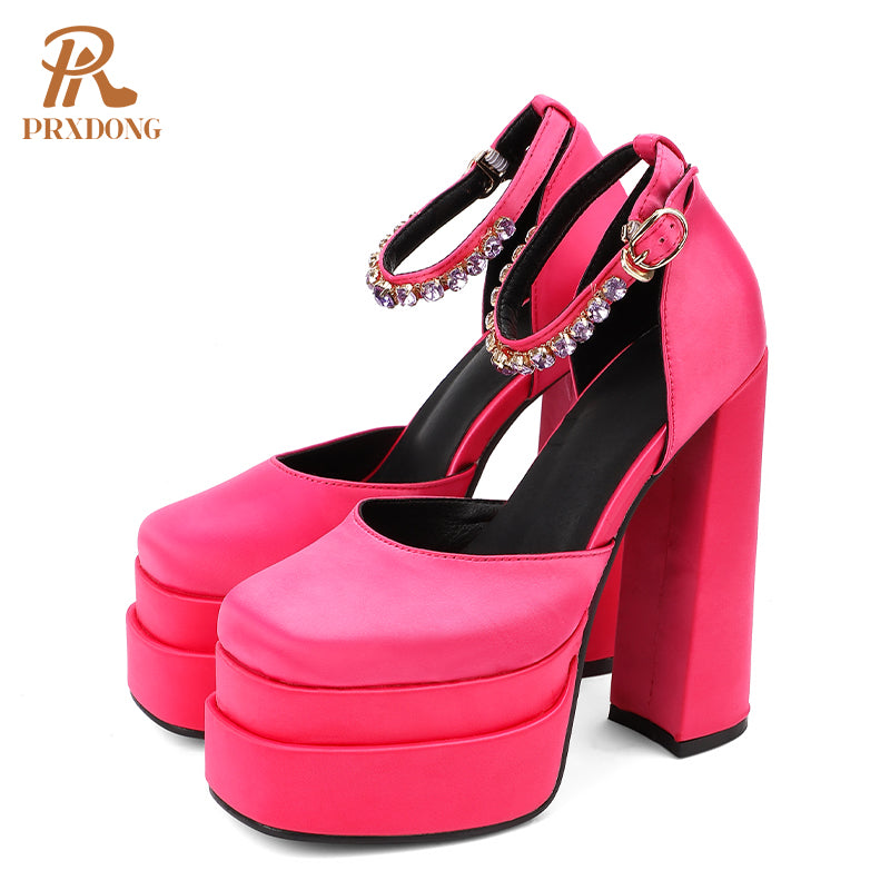 New Brand Women Sandals Summer Shoes Sexy Thick High Heels Platform Black Red Yellow Dress Party Wedding Shoes Woman Pumps