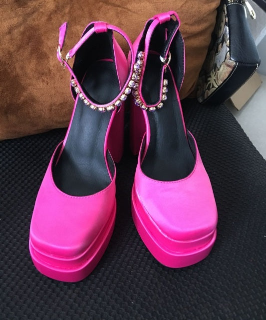 New Brand Women Sandals Summer Shoes Sexy Thick High Heels Platform Black Red Yellow Dress Party Wedding Shoes Woman Pumps