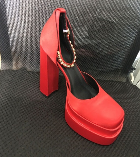 New Brand Women Sandals Summer Shoes Sexy Thick High Heels Platform Black Red Yellow Dress Party Wedding Shoes Woman Pumps