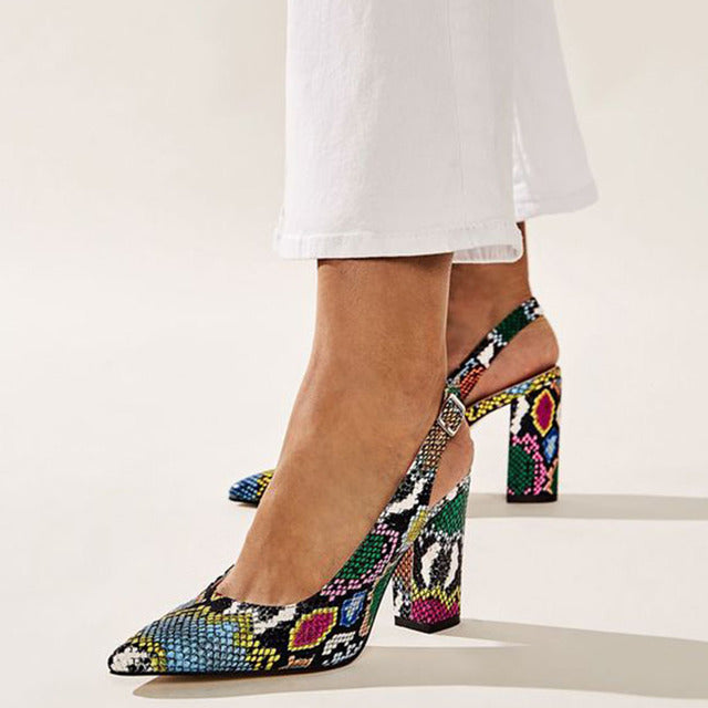 SHY High Heels 2020 New INS HOT Design Multi Snake Printed Summer Sandals Woman Shoes Party Lady Female Office Shoes