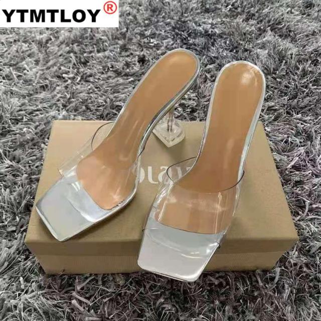 Leopard Print Sandals Open Toe High Heels Women Transparent Perspex Slippers Shoes Heel Clear Sandals Gladiator Pvc Casual