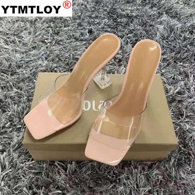 Leopard Print Sandals Open Toe High Heels Women Transparent Perspex Slippers Shoes Heel Clear Sandals Gladiator Pvc Casual