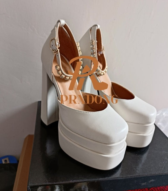 New Brand Women Sandals Summer Shoes Sexy Thick High Heels Platform Black Red Yellow Dress Party Wedding Shoes Woman Pumps