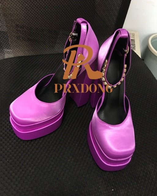 New Brand Women Sandals Summer Shoes Sexy Thick High Heels Platform Black Red Yellow Dress Party Wedding Shoes Woman Pumps