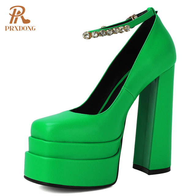 New Brand Women Sandals Summer Shoes Sexy Thick High Heels Platform Black Red Yellow Dress Party Wedding Shoes Woman Pumps