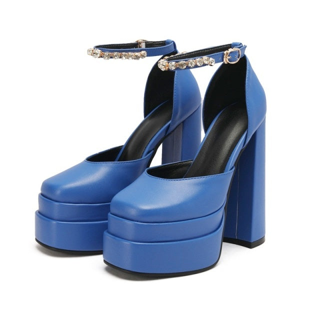 New Brand Women Sandals Summer Shoes Sexy Thick High Heels Platform Black Red Yellow Dress Party Wedding Shoes Woman Pumps