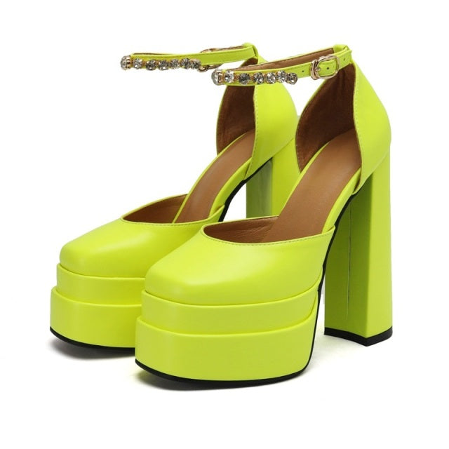 New Brand Women Sandals Summer Shoes Sexy Thick High Heels Platform Black Red Yellow Dress Party Wedding Shoes Woman Pumps