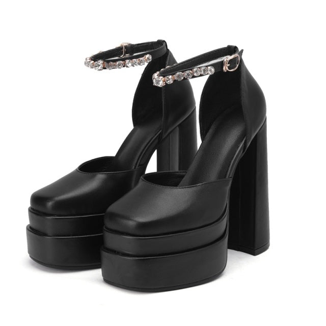 New Brand Women Sandals Summer Shoes Sexy Thick High Heels Platform Black Red Yellow Dress Party Wedding Shoes Woman Pumps