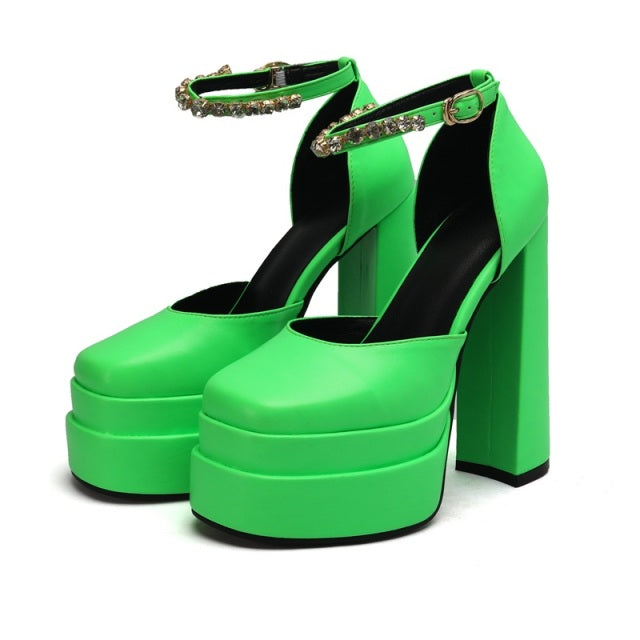 New Brand Women Sandals Summer Shoes Sexy Thick High Heels Platform Black Red Yellow Dress Party Wedding Shoes Woman Pumps
