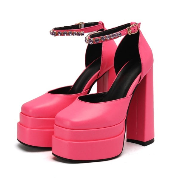 New Brand Women Sandals Summer Shoes Sexy Thick High Heels Platform Black Red Yellow Dress Party Wedding Shoes Woman Pumps
