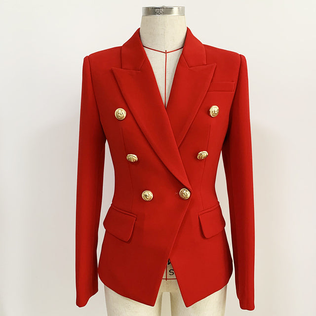 HIGH STREET Classic Designer Blazer Jacket Women Slim Fitting Metal Lion Buttons Double Breasted Blazer Plus size S-5XL
