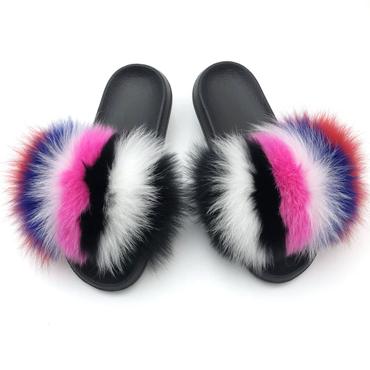 SARSALLYA Fur Slippers Women Real Fox Fur Slides Home Furry Flat Sandals Female Cute Fluffy House Shoes Woman Brand Luxury 2021