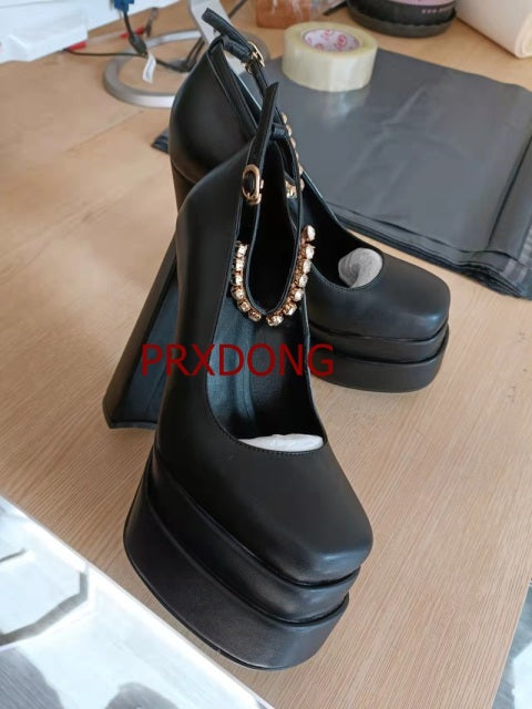 New Brand Women Sandals Summer Shoes Sexy Thick High Heels Platform Black Red Yellow Dress Party Wedding Shoes Woman Pumps
