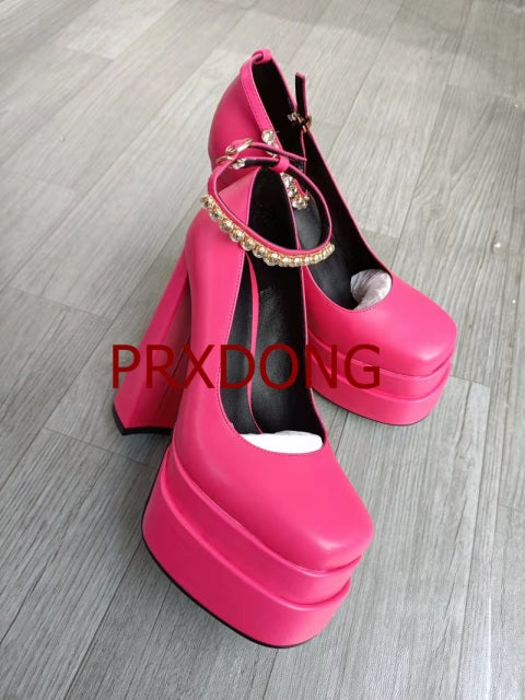 New Brand Women Sandals Summer Shoes Sexy Thick High Heels Platform Black Red Yellow Dress Party Wedding Shoes Woman Pumps