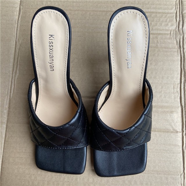 2022 Luxury Design Slides Women 9cm High Heels Mules Fetish Summer Sandals Stiletto Heels Slippers Prom Platform Stripper Shoes