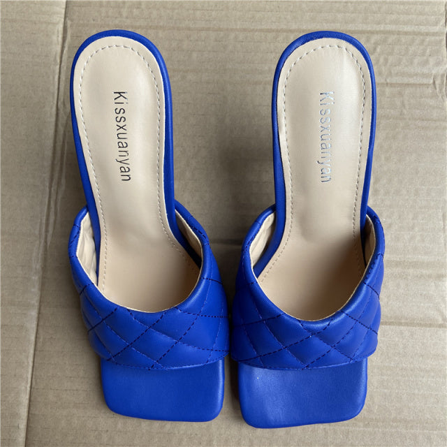 2022 Luxury Design Slides Women 9cm High Heels Mules Fetish Summer Sandals Stiletto Heels Slippers Prom Platform Stripper Shoes