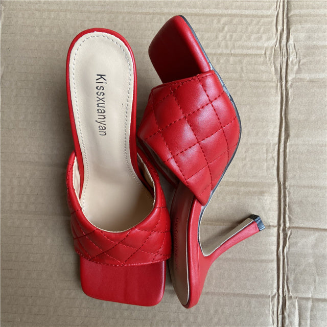 2022 Luxury Design Slides Women 9cm High Heels Mules Fetish Summer Sandals Stiletto Heels Slippers Prom Platform Stripper Shoes