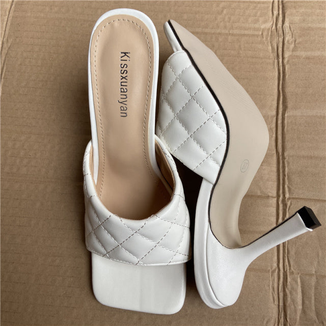2022 Luxury Design Slides Women 9cm High Heels Mules Fetish Summer Sandals Stiletto Heels Slippers Prom Platform Stripper Shoes