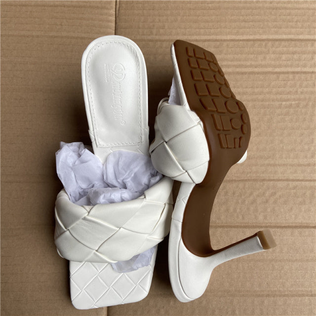 2022 Luxury Design Slides Women 9cm High Heels Mules Fetish Summer Sandals Stiletto Heels Slippers Prom Platform Stripper Shoes