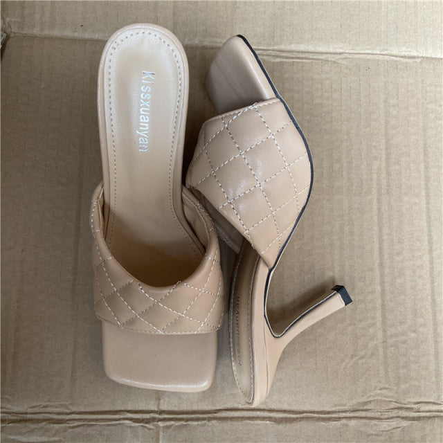 2022 Luxury Design Slides Women 9cm High Heels Mules Fetish Summer Sandals Stiletto Heels Slippers Prom Platform Stripper Shoes