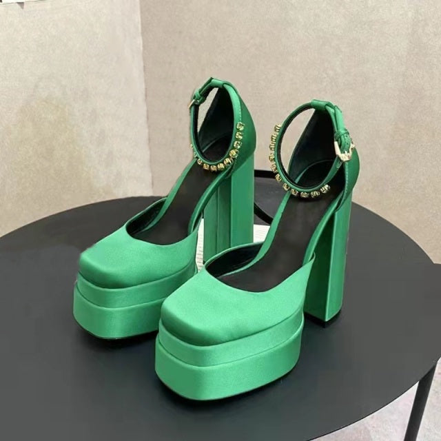 New Brand Women Sandals Summer Shoes Sexy Thick High Heels Platform Black Red Yellow Dress Party Wedding Shoes Woman Pumps