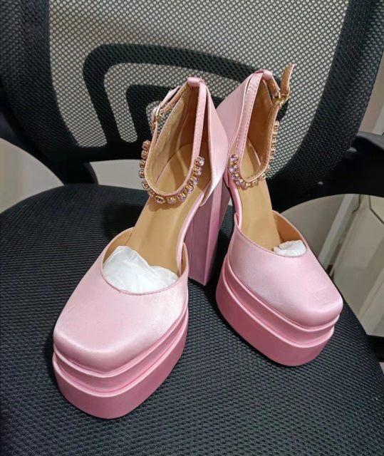 New Brand Women Sandals Summer Shoes Sexy Thick High Heels Platform Black Red Yellow Dress Party Wedding Shoes Woman Pumps