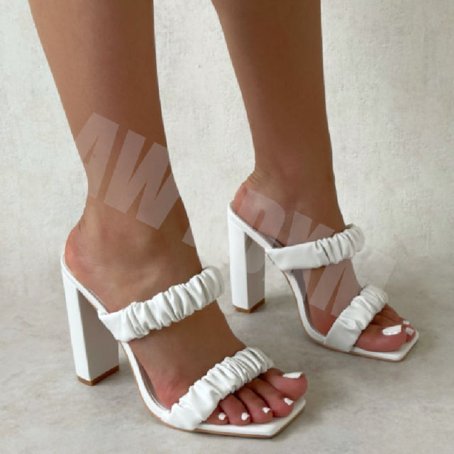 Designer Slippers 2022 Fashion Pleated Female Sandals Sexy Open Toe High Heels Lady Pumps Dress Party Shoes Women Summer Slides