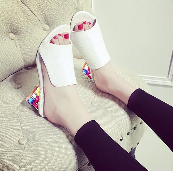 Sandals Women Square Heels Summer Sandals Peep Toe Ladies Multi Colors Wedge Shoes Sandalias de Verano Para Mujer