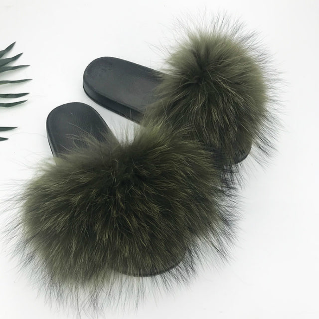 SARSALLYA Fur Slippers Women Real Fox Fur Slides Home Furry Flat Sandals Female Cute Fluffy House Shoes Woman Brand Luxury 2021