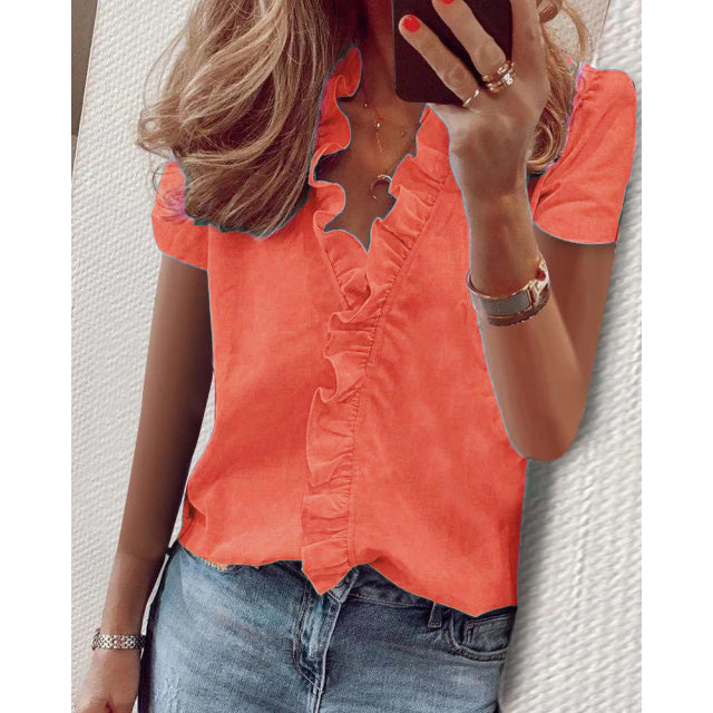 PlusSister 2022 Spring Elegant Ruffles Women Shirt Blouses Casual V Neck Long Sleeve Loose Female Tunic White Blouses For Women