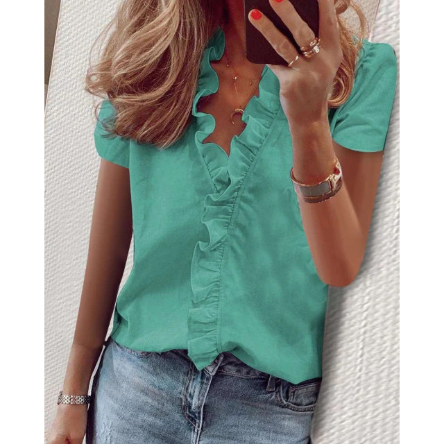 PlusSister 2022 Spring Elegant Ruffles Women Shirt Blouses Casual V Neck Long Sleeve Loose Female Tunic White Blouses For Women