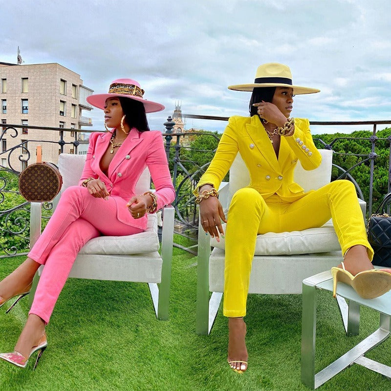 Spring Pants Lady 2 Piece Women Suit Blazer and Pants
