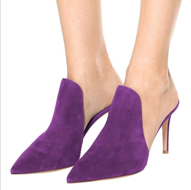 Summer Sipper Women Mule Slides Pure Color Pointed Toe Stilettos High Heels Casual Sandal Shoes Big Size 34-45
