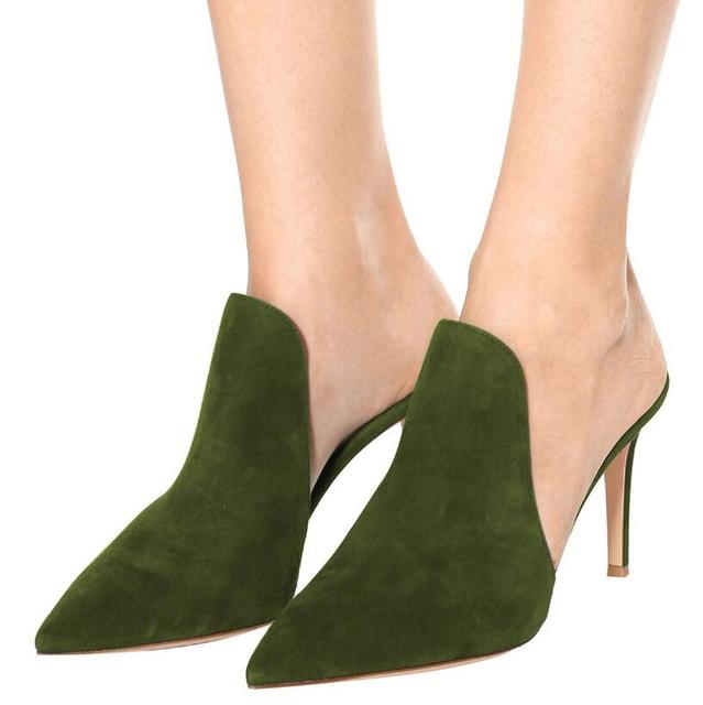 Summer Sipper Women Mule Slides Pure Color Pointed Toe Stilettos High Heels Casual Sandal Shoes Big Size 34-45